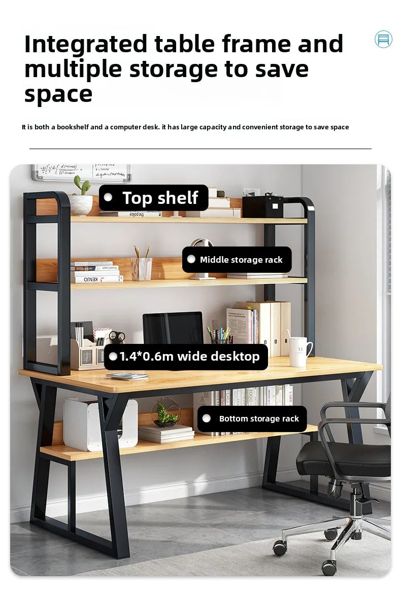 Stable Computer desk desktop desk bookshelf integrated writing desk household small apartment simple hole board desk