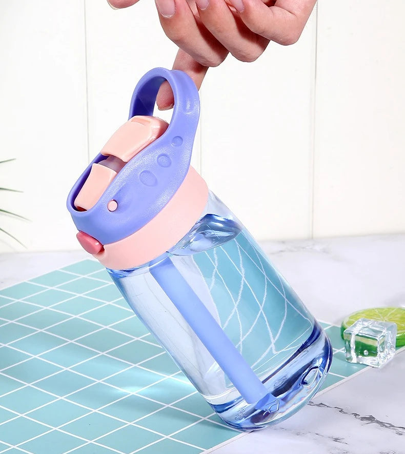 480ML Water Bottle With Straw Portable Plastic Bottles Outdoor Leakproof Cup Kids Girls Summer Cold Water Juice Drinking Bottle