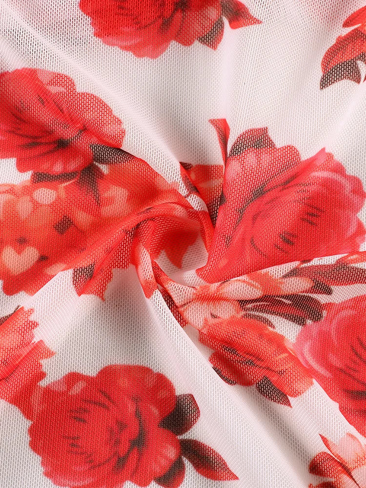 Long Dress Bikini Cover Up Print Mesh Swimwear Sexy Floral Bikinis Covers Thongs Swimsuit Biquini Beachwear