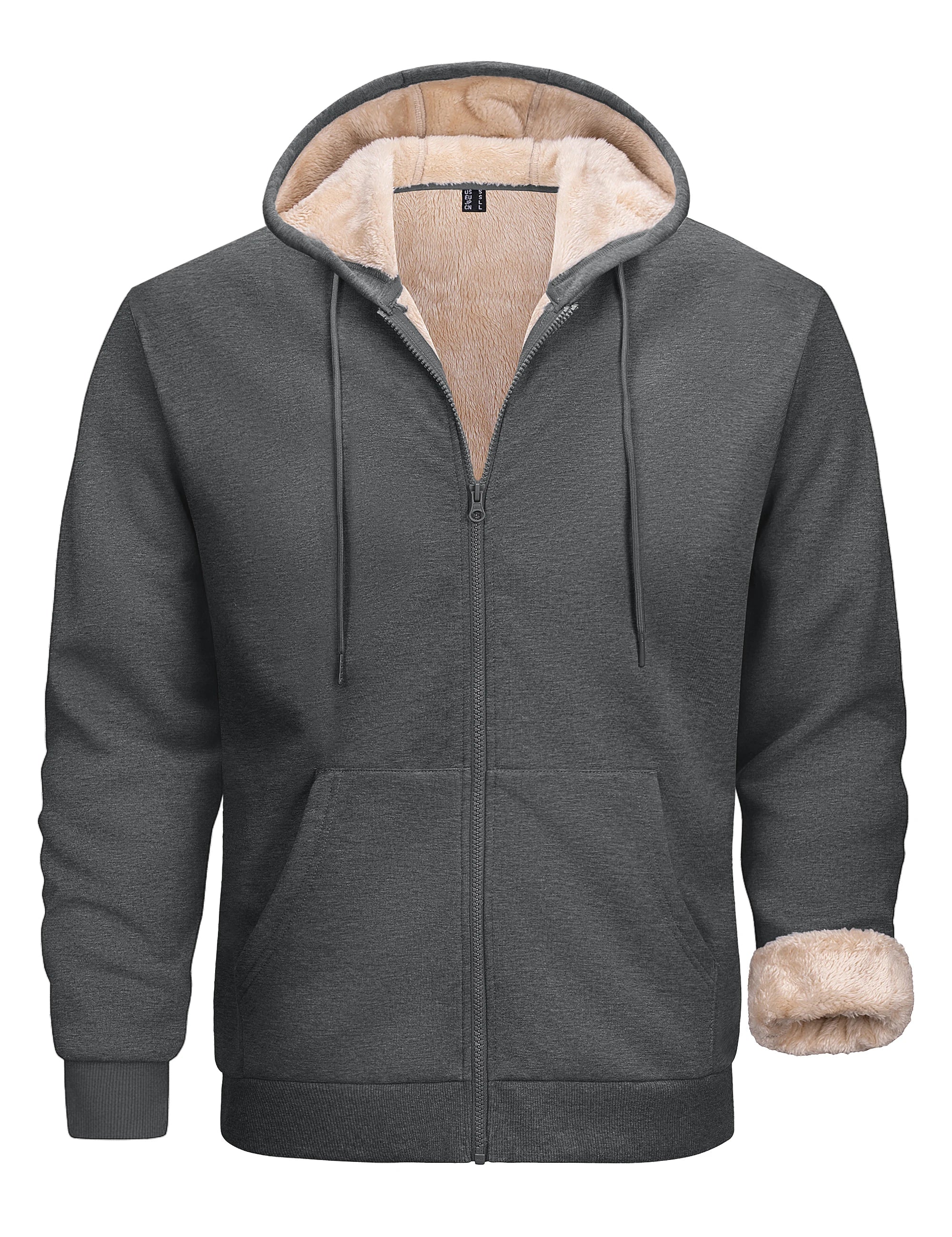 TACVASEN Men's Zip Up Hoodie Sherpa Lined Hooded Sweatshirt Winter Heavyweight Hoodies Warm Thick Fleece Jacket Casual Outwear