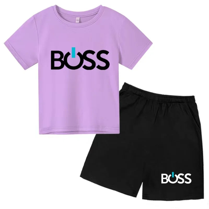 Kids Summer Sportswear 3-12 Years New Letter Fashion T-shirt Coat Boys Girls Toddler Short-sleeved+Shorts Casual Cool Sports Set