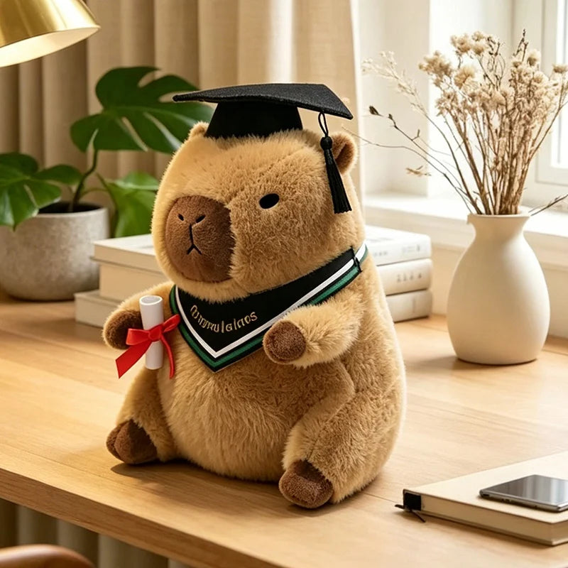 23cm Cute Graduation Capybara Plush Doll Doctor Cap Bear Animal Plush Stuffed Home Party Decor Gift For Kids Graduation Gifts