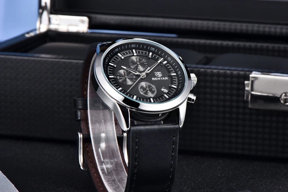 BENYAR Men's Watches Luxury Quartz Wristwatches Chronograph Watch Men Gifts Waterproof Stainless Steel Clock Reloj Hombre 2025