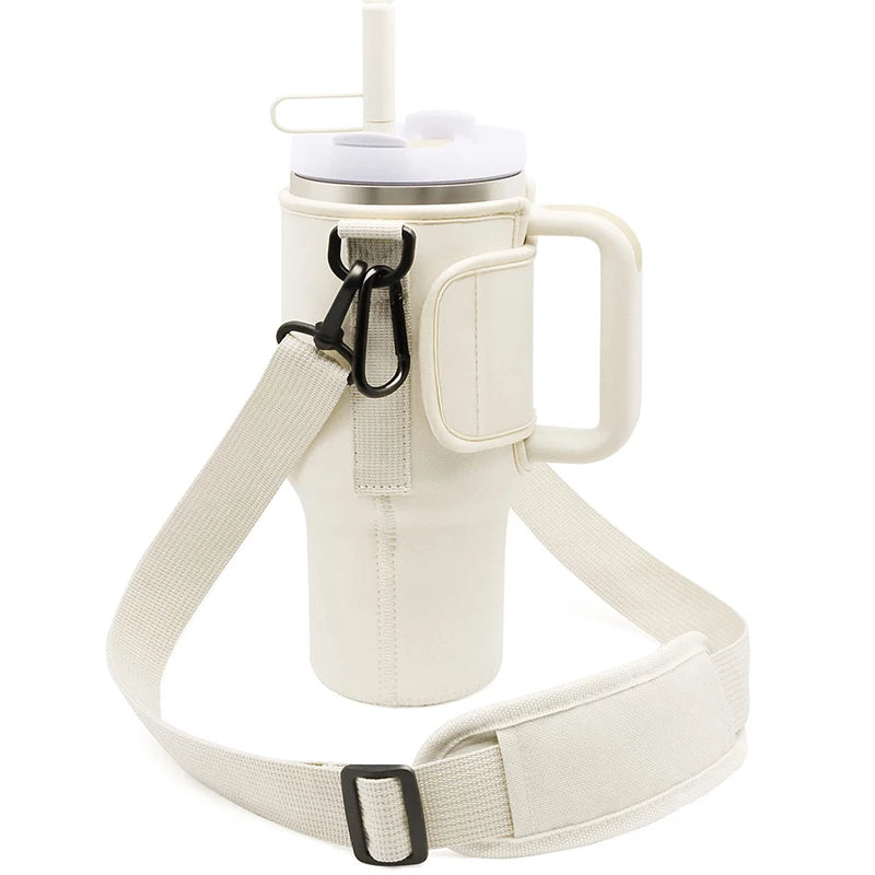 Water Bottle Carrier Bag Compatible with 40oz Tumbler with Handle, Water Bottle Holder with Adjustable Shoulder Strap