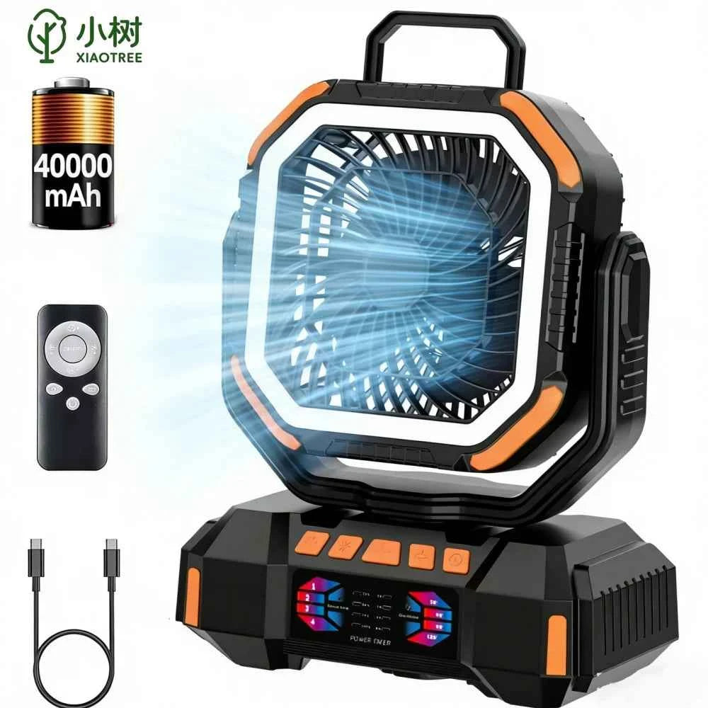 40000mAh Camping Fan Rechargeable Desktop Portable Air Circulator Wireless Ceiling Electric Fan with Power Bank LED Lighting