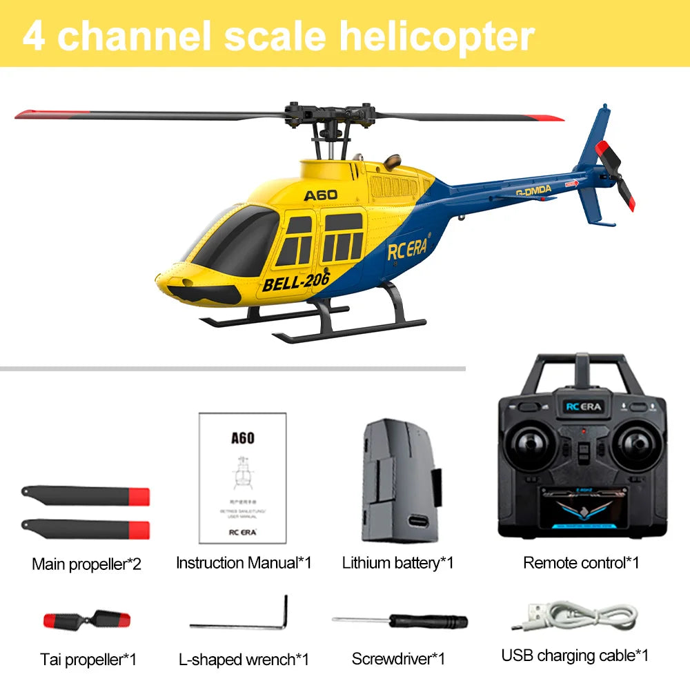 RC ERA A60 4CH Helicopter 1/42 Scale BELL-206 Optical Flow Positioning 10min Fly Time 2.4G 120M 6-Axis Gyroscope Brushless Plane