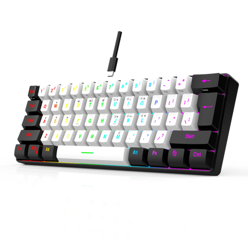 Clavier filaire compact à 60 % avec 61 touches à membrane, rétroéclairage RVB, conception ergonomique, petit ordinateur portable de bureau