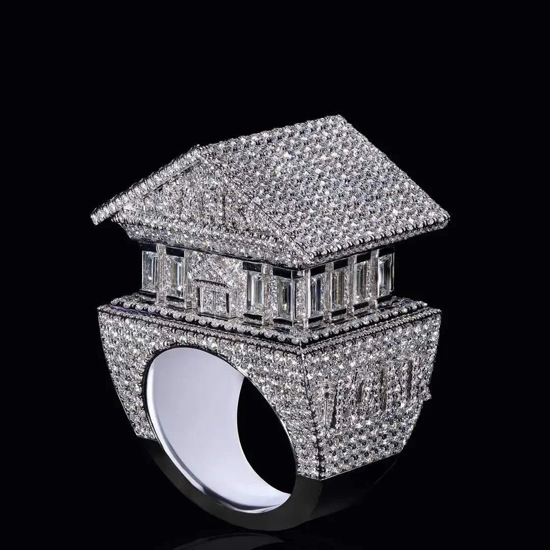 Custom Mansion House Design Iced Out Ring 925 Sterling Silver VVS Moissanite Diamonds Hip Hop Jewelry Luxury Men Women Gift