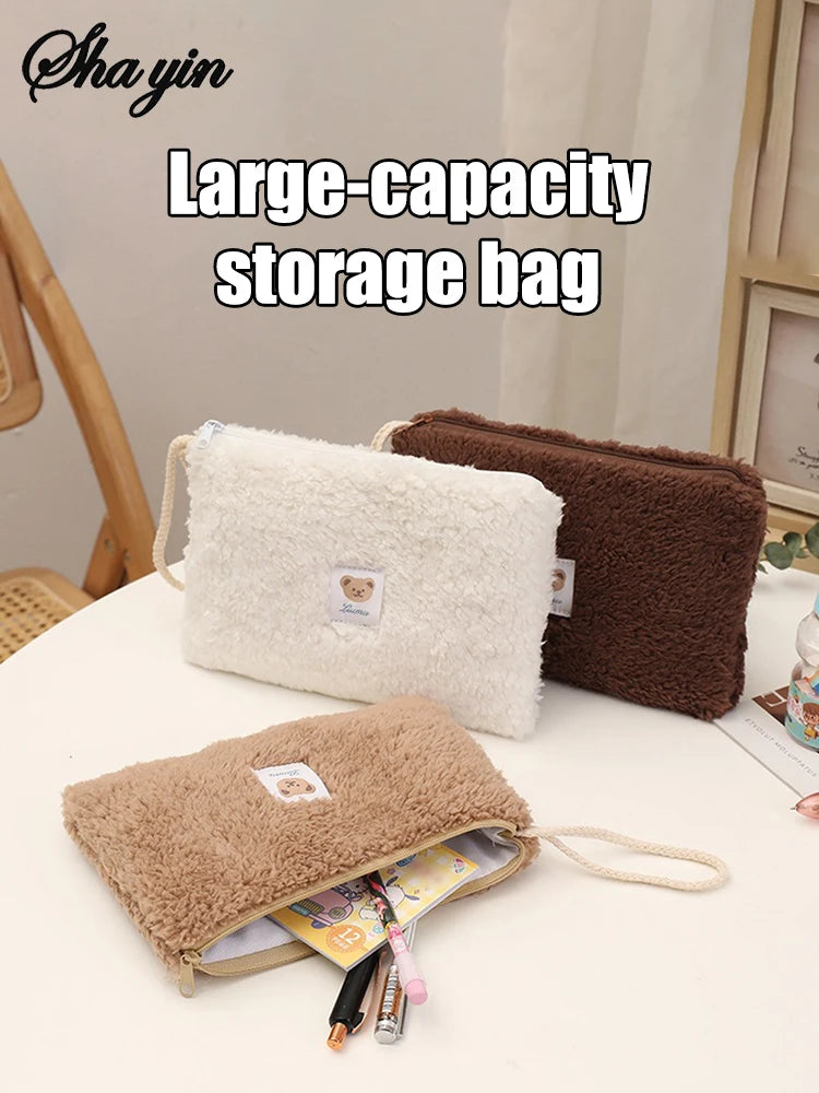Large Capacity Cute Plush Travel Cosmetic Lipstick Storage Bag Women Makeup Kits Handbags Organizer Wallet Pencil Case Pouch Bag
