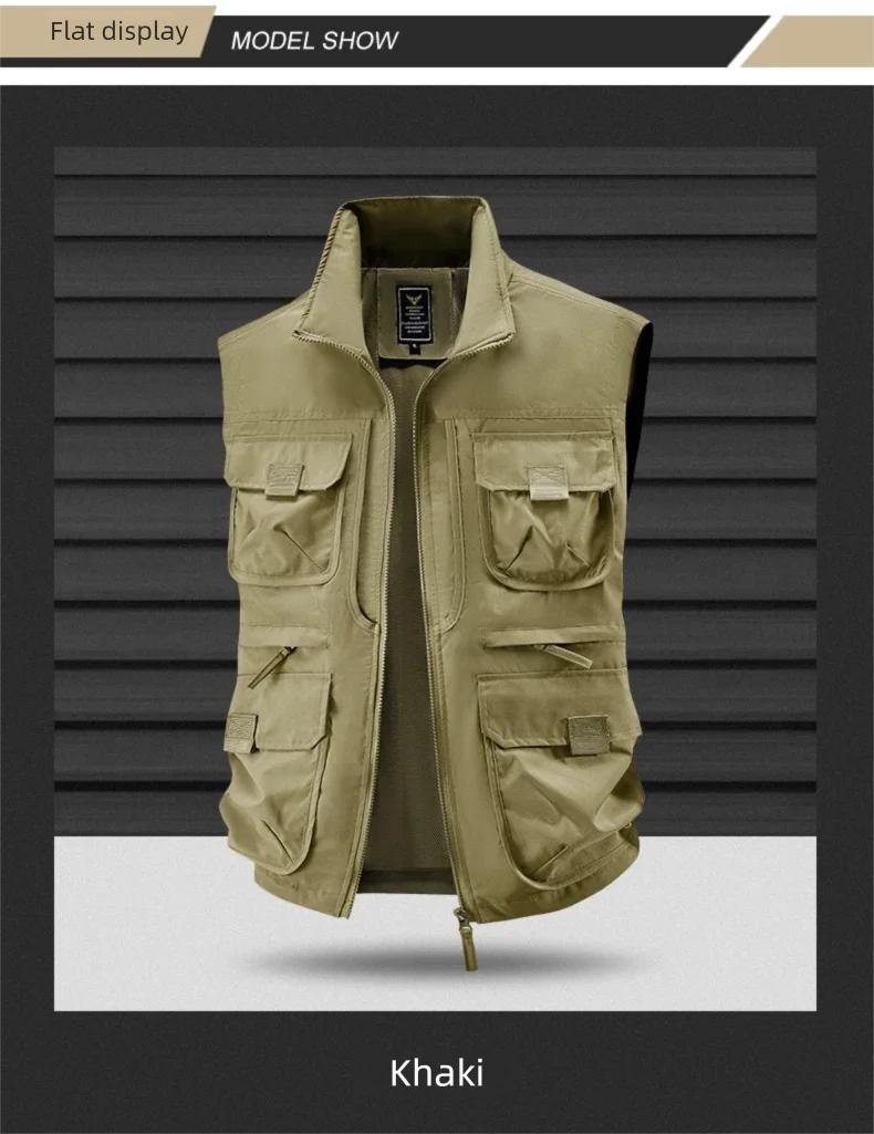 2025 Men's Outdoor Tooling Multi-Pocket Casual Outdoor Fishing Large Size Vest with Vertical Collar Breathable Quick-drying Vest