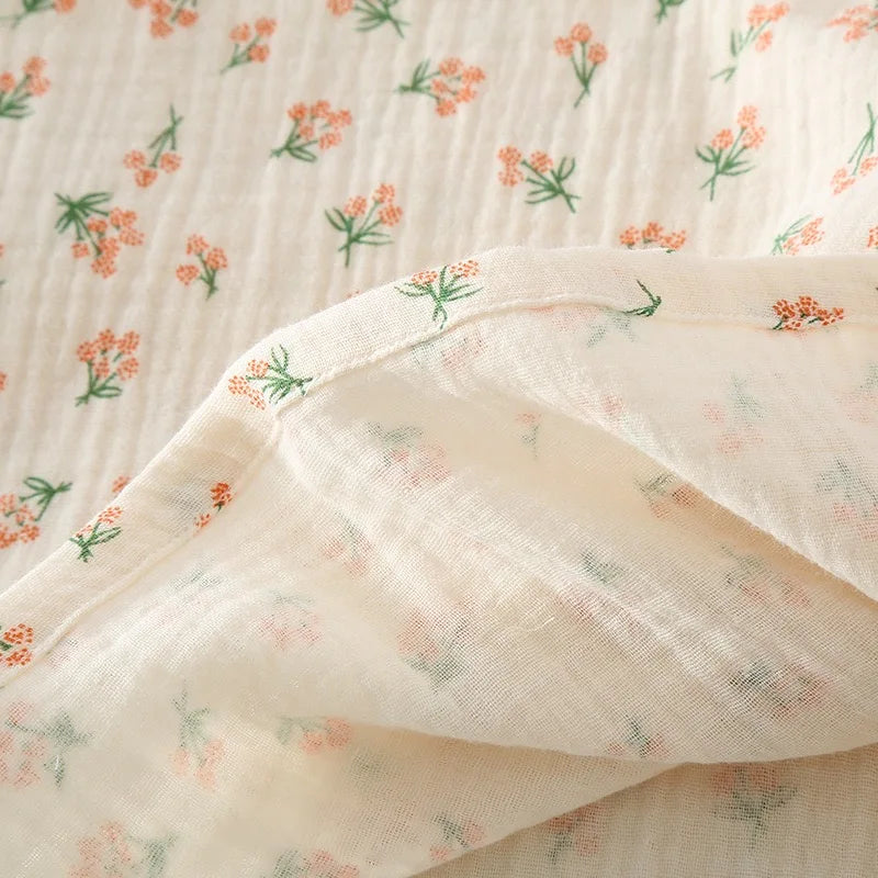 2023Women's Pajamas Pure Cotton Women's Long sleeved Pants Round Neck Loose Homewear Small Fower Print Baby Cotton Sleepwear Set