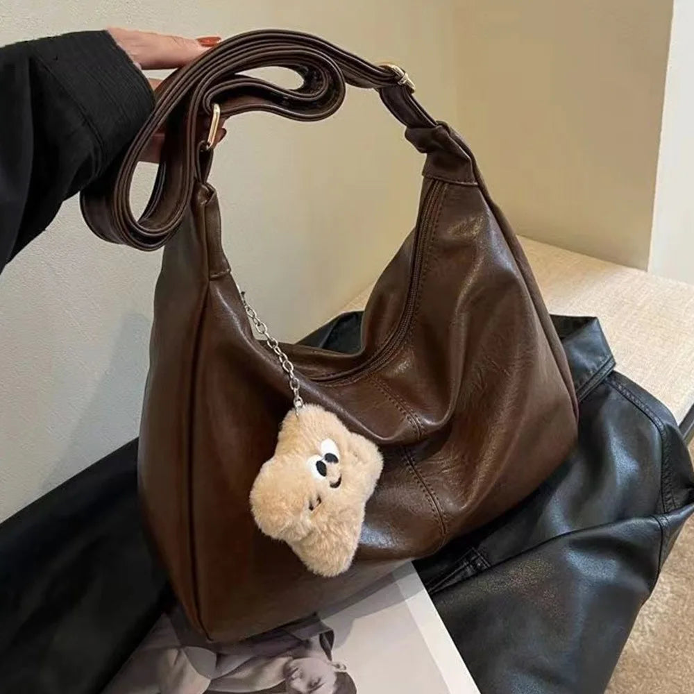Trendy Slouchy Shoulder Bag for Women PU Leather Large Capacity Underarm Bag Retro Ladies Hobo Tote Bag
