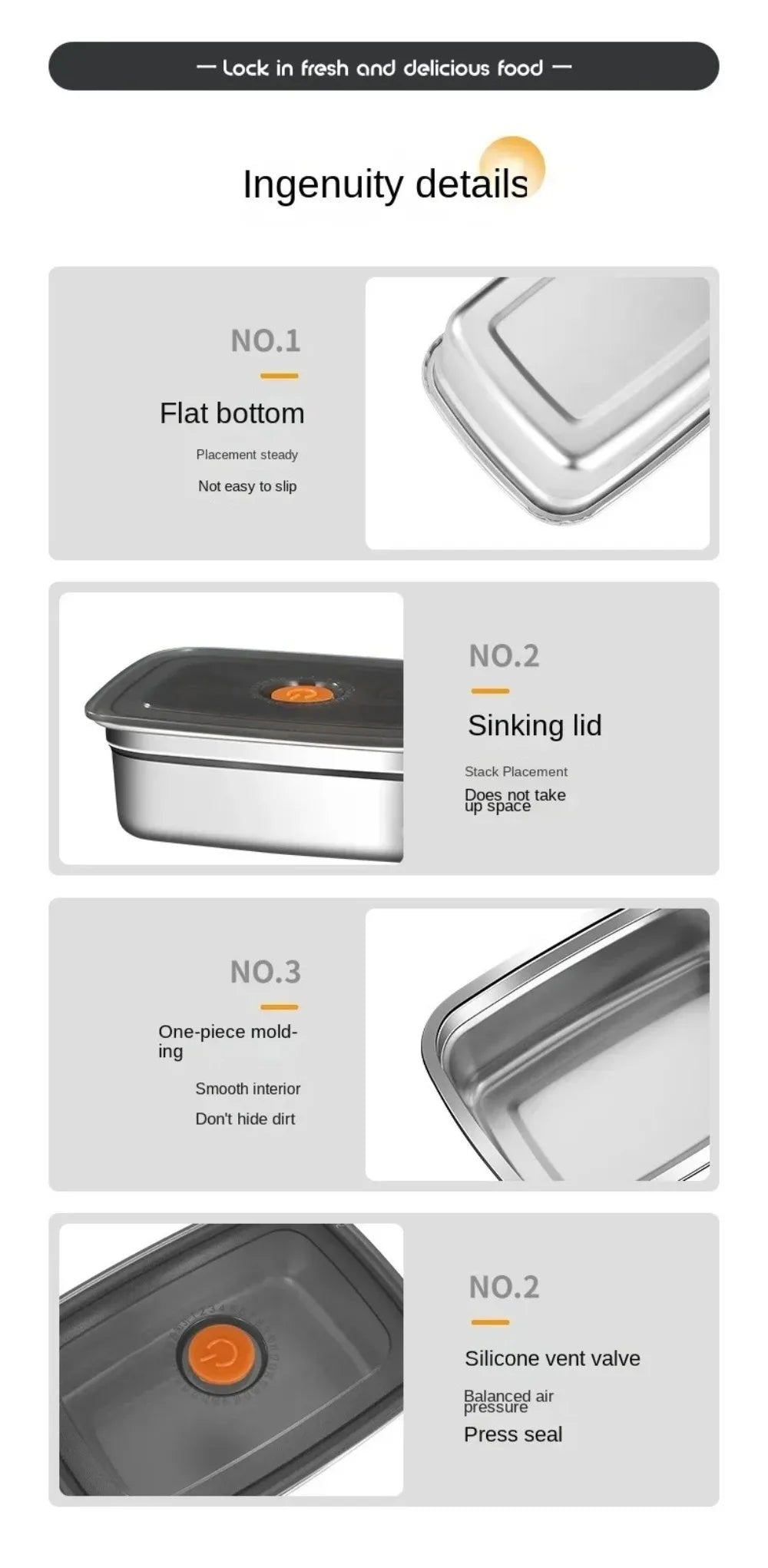 Stainless Steel Camping Lunch Box Sealed Microwave Suitable Bento Box Leak-proof Large Capacity Refrigerator Freezer Storage Box