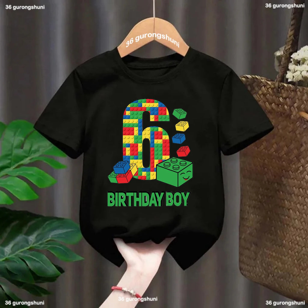 Building Blocks 1-10 Birthday Boys T-shirt Funny Block Graphic Print Toddler T-shirt Gifts kids Birthday Party Clothing T-shirt