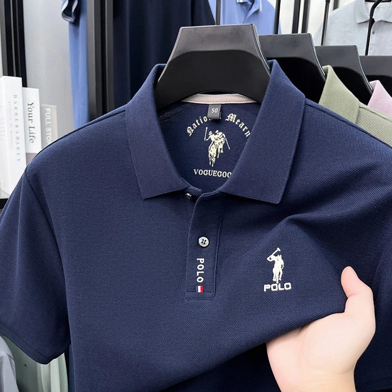 Luxury brand short sleeve silky cotton polo shirt summer new business men's T-shirt Paul Pony embroidered breathable casual top
