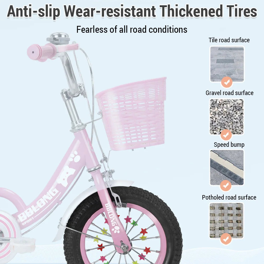Kids Bike 12-20in  for Girls Ages 3-13 Years with Training Wheels Basket Protective Net Fash Wheel girls bikes ages 5-8