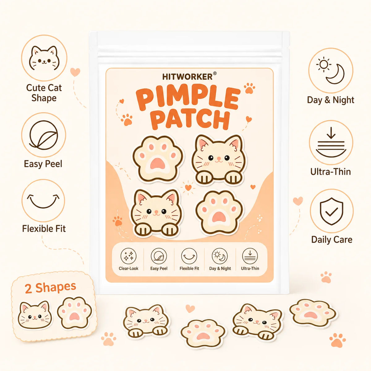 Cute Cat Pimple Patches – Clear, Flexible Acne Stickers