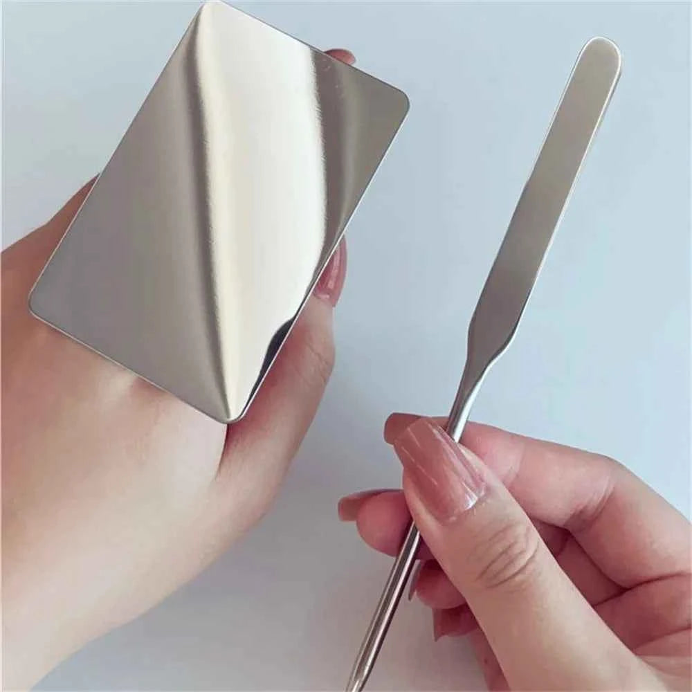 2PC Stainless Steel Palette Tray Rod Set Spatula Toner Makeup Mixing Mixing Stick Foundation Cream Mixing Cosmetic Make Up Tool