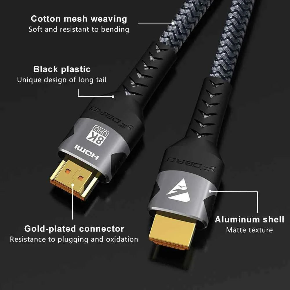 HDMI Cable 8K@60Hz 4k@120Hz HDMI-compatible Cable 18Gbps High Speed2.0 Braided Cord for TV PC Laptop TV box PS5 1M 2M 3M