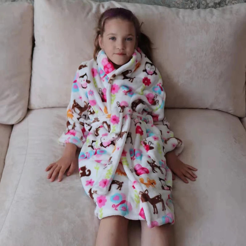 Children Flannel Pajamas Robe Autumn and Winter Kids Sleepwear Children Nightgown Soft Pajamas for Girl Boys Bathrobe 4-16 Years
