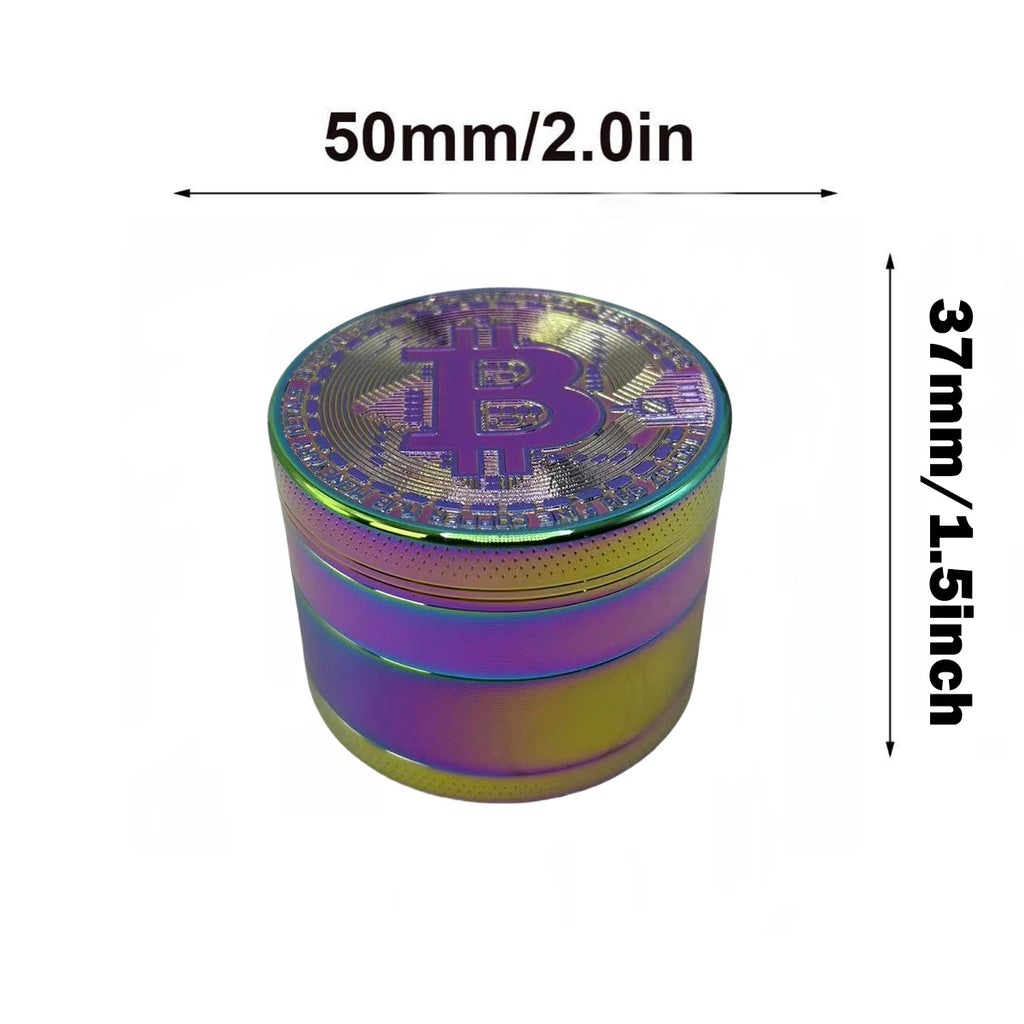 50mm Bitcoin Gold Herb Grinder 4-layer Spice Pepper Mill Mortar Metal Grass Tobacco Grinder Smoking Accessories Kitchen Tool