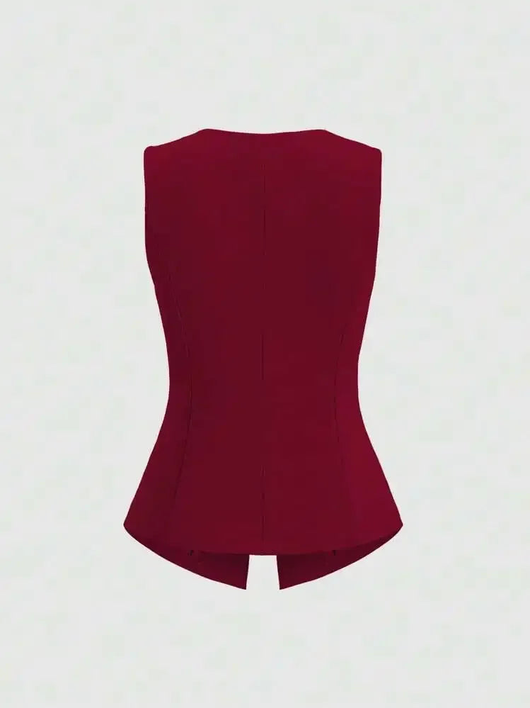 Fashionable Little Fragrance Style Women's Sleeveless round Neck Vest Waist-Cinching Pure Color Cross-Border Women's Jacket