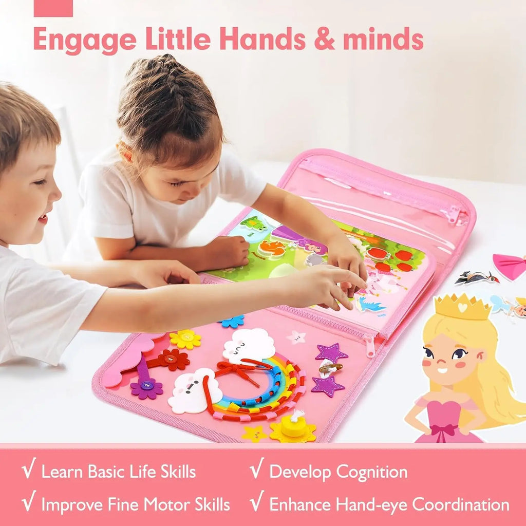 Toddler Busy Board Montessori Toys Learning Educational Activities Travel Toy Dinosaur Dress up  Sensory Life Skill Backpack