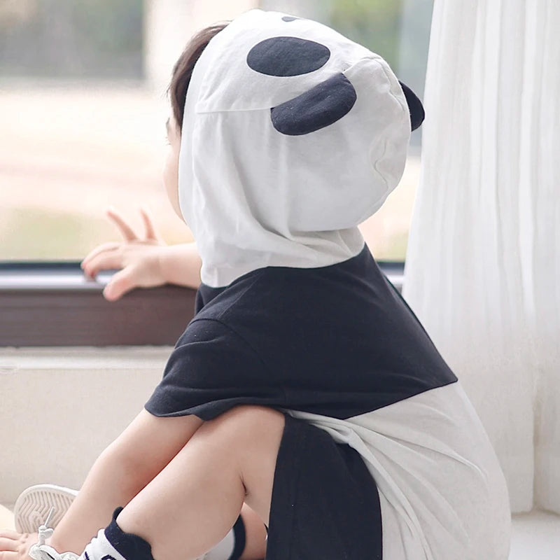 2024-04-11 Lioraitiin Summer Baby Boys Girls Panda Costume Short Sleeve Romper Cute Hooded Jumpsuit Cosplay Outfit