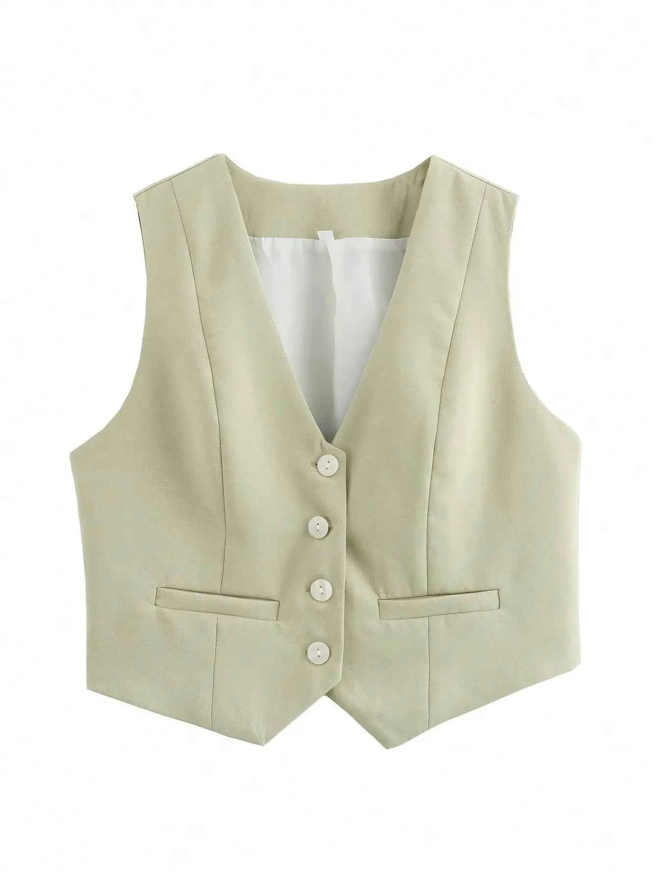 HH Women Fashion Solid Suit Vest Sleeveless Cropped Waistcoat Tops Vests Spring Summer Casual Office Lady Chic Tops