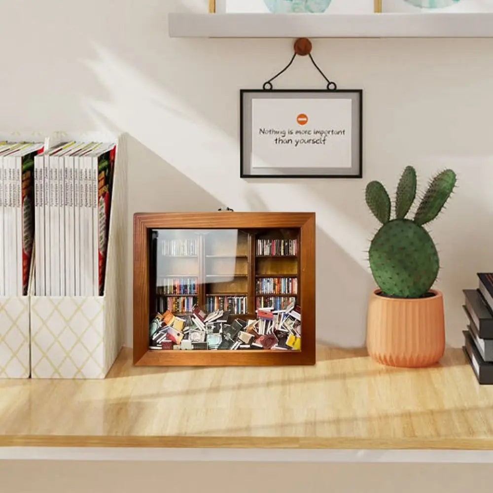 Bookshelf Decor Anxiety Bookshelf Home Desktop Decoration Fidget Toys Miniature Wooden Bookshelf Wooden Handmade Figurine Statue