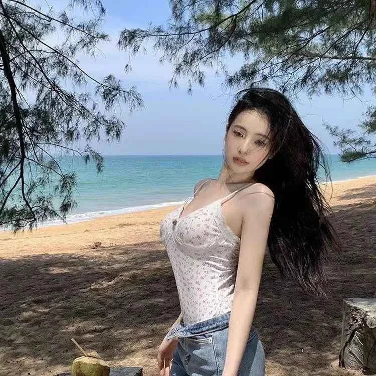 Women Sexy  Floral Print Bodysuit Lace Trim Sleeveless Slim Fit Leotard Summer Jumpsuit Romper Sexy Underwear Nightwear Lingerie