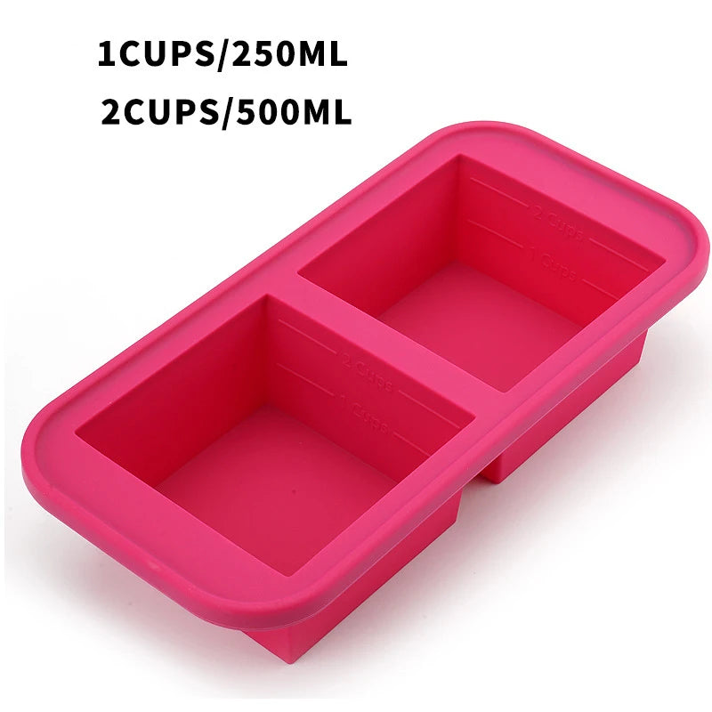 1PC 2/4/6Grid Silicone Freezer Mold with Lid Refrigerated Food Storage Box Food Box Ice Tray Mold Ice Box Fresh-keeping Box