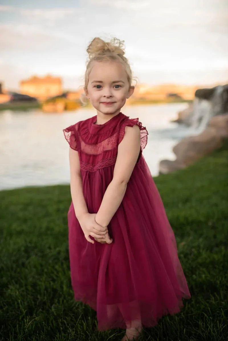 Bohemia Summer Dress For Girls Tulle Lace Sleeveless Princess Flower Girls Wedding Birthday Ball Gown Party Dresses Clothes