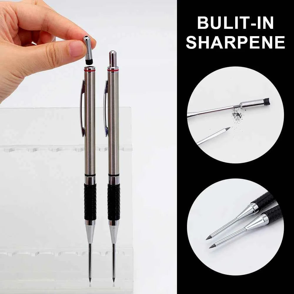 New Deep Hole Woodworking Mechanical Pencil, 2.0mm Anti Slip Soft Set Grip Handle Automatic Pencil Engineer Drawing Marking Tool
