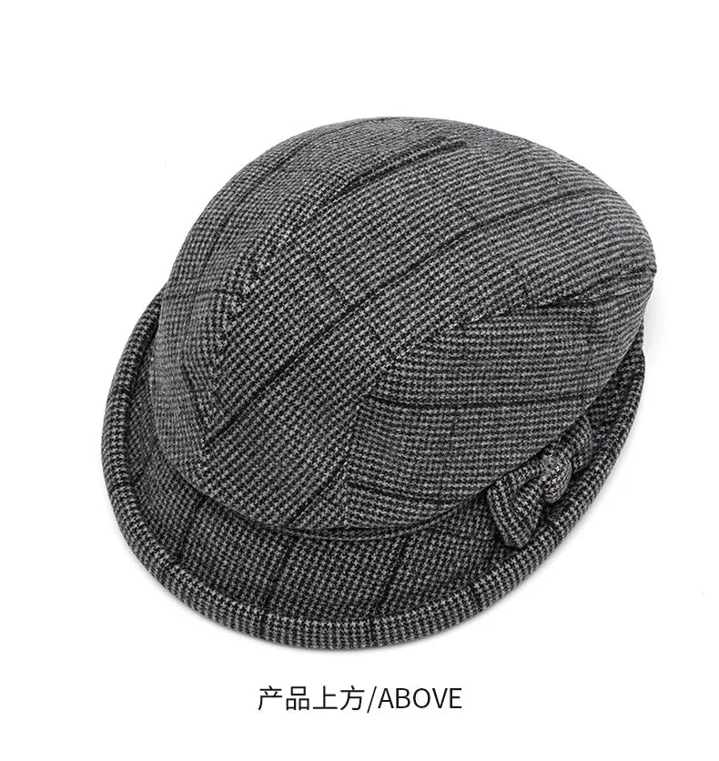Elegant Women's Beret Hat With Bow - Autumn Winter Short Brim Beanie, Stylish & Warm Casual Headwear For Women Mother'gift New