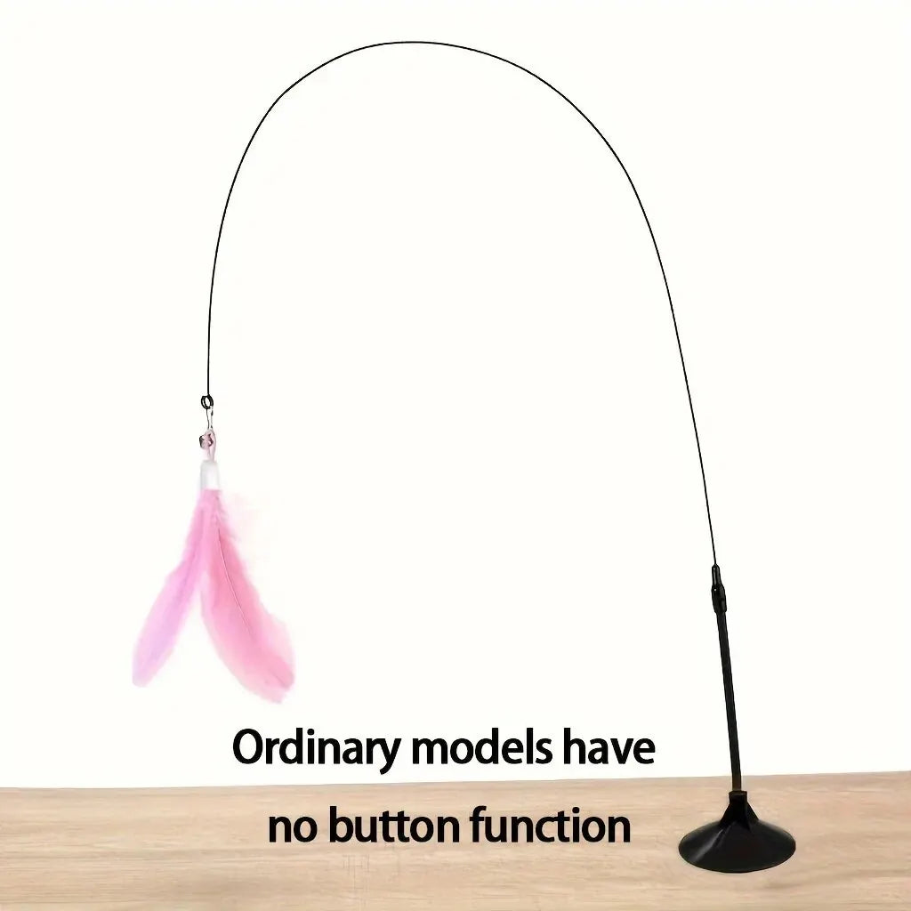 Pink Normal Color Cat Feather Teaser Wand With Bell And Suction Cup Base