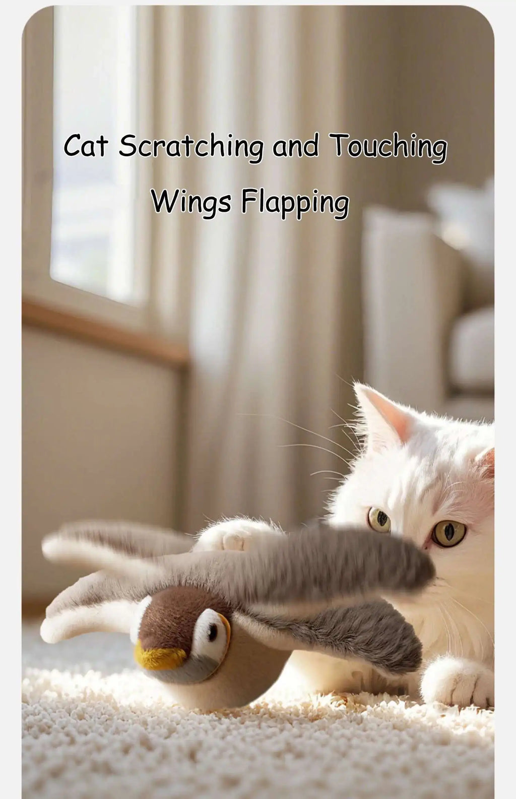 Flying Bird Cat Toy Interactive Cat Toys Rechargeable Chirping Flapping Bird(no Flying) Can Add Catnip Touch Activated Plush Toy