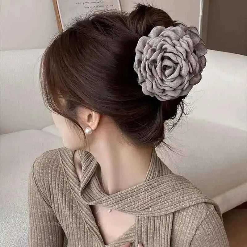9cm Large Flower Hair Barrettes French Crab Claw For Women Hair Accessories Korean Back Of Head Shark Clip Girls Gifts
