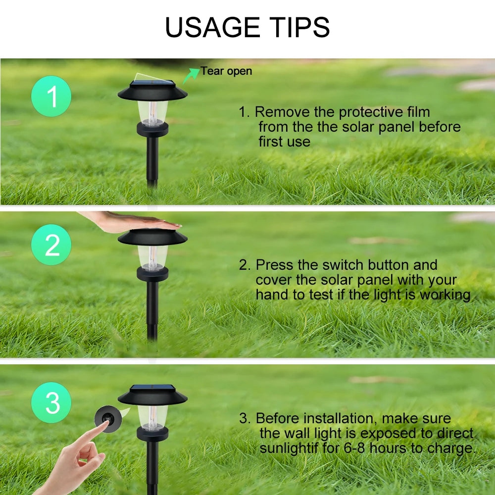 LED Bright Solar Landscape Pathway Lighting Outdoor Waterproof 3 Modes Solar Garden Lights for Yard Path Walkway Lawn Decoration
