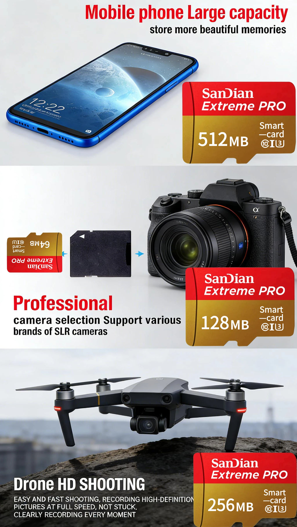 64MB 128MB 256MB 512MB Memory Card High Speed Full HD Video Mini SD Card Newest Micro Card for Phone/Dash Cam/Security Camera