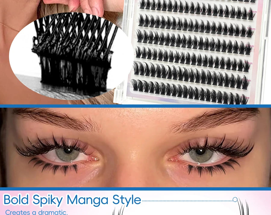 10 rows of 200 clusters of self-adhesive false eyelashes, makeup eyelashes, extending soft eyelashes, 9-13mm（MIX)