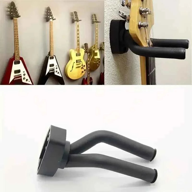 1pc Black Dual Guitar Wall Mount – Space-Saving Hook for Acoustic & Electric, Easy Install Home Studio