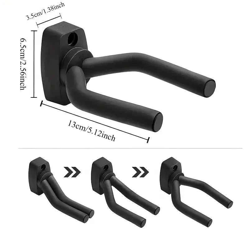 1pc Black Dual Guitar Wall Mount – Space-Saving Hook for Acoustic & Electric, Easy Install Home Studio