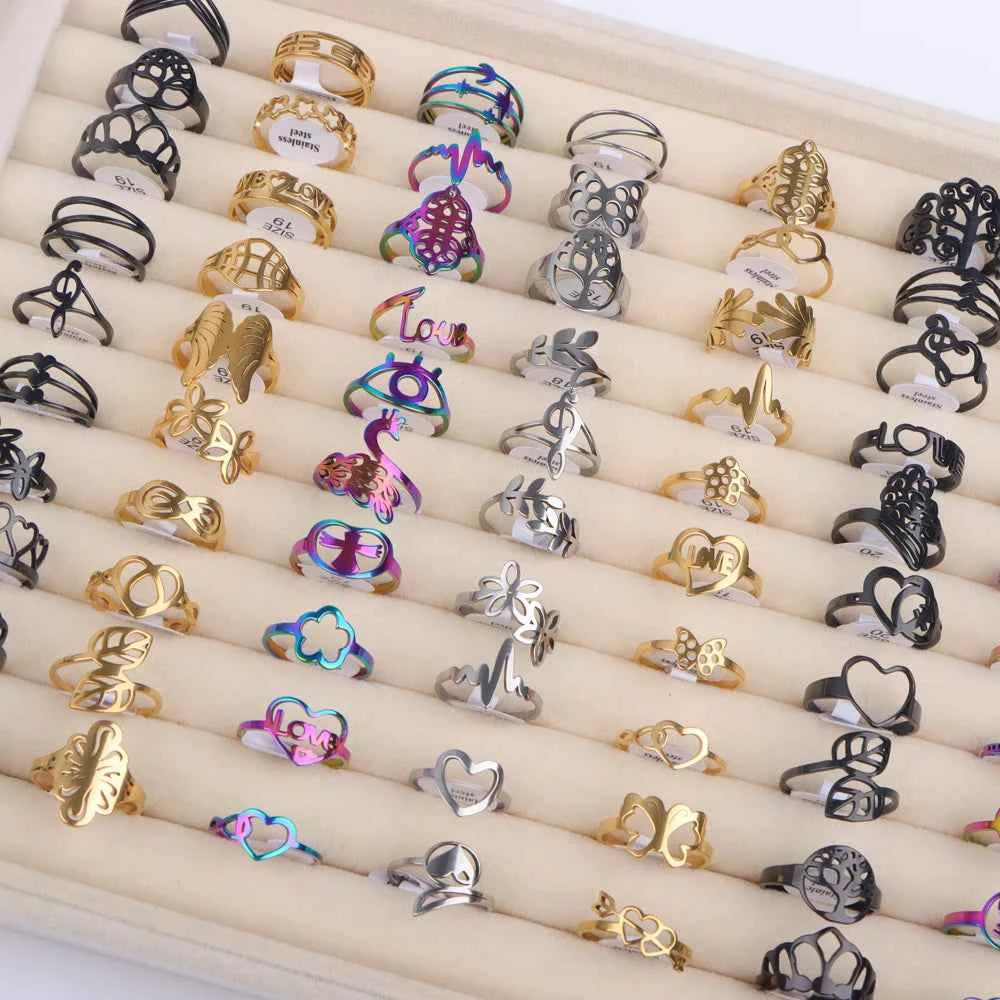 10/20 Pcs/Lot Fashion Multi Style Stainless Steel Jewelry Rings Zircon Crystal Spinner 5 Colors Punk Spikes For Womens Mens Gift