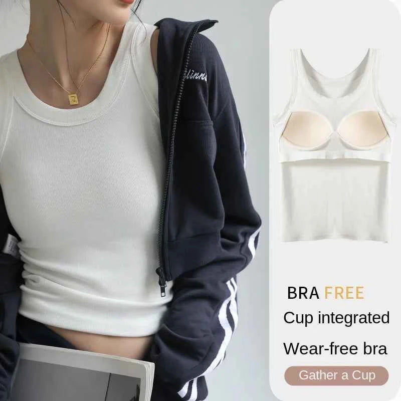New Women Solid Round Neck Ribbed Tank Top Camisole Women Summer Basic Elastic TankTop One-piece Vest with Chest Pad Y2k