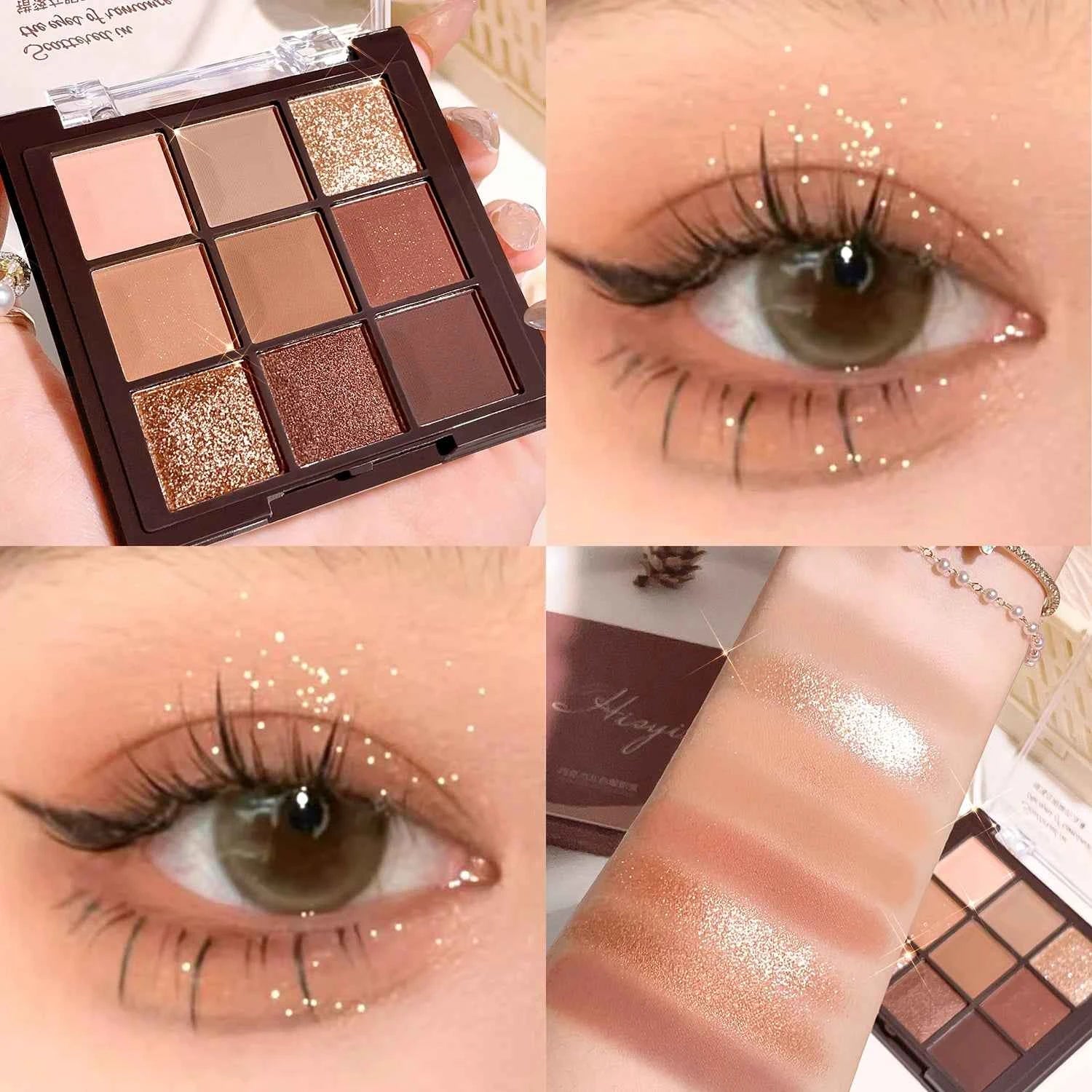 Mocha Chocolate Eyeshadow Palette - 9 brown, nude and gold shades in matte, natural and shimmer finishes, perfect for music fest