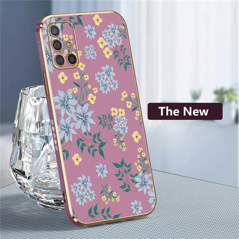A51 Plating Phone Case For Samsung Galaxy A71 A50 A30 A20 A10 A10S A21S Silicone Soft Pattern Flower Cover Cases