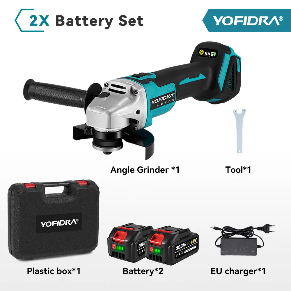 YOFIDRA 4 Gears Brushless Angle Grinder 125mm Cordless Cutting Polishing Cutting Machine Power Tool For Makita Battery Pin
