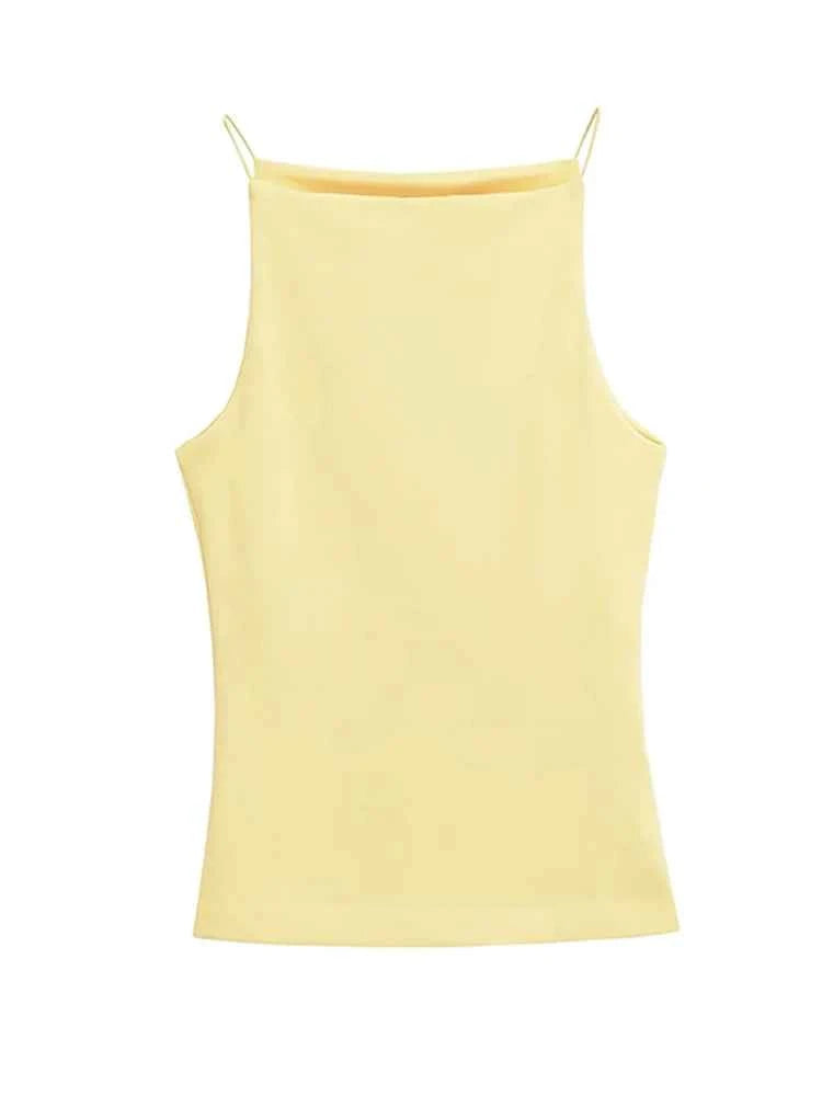 Women's Solid Color Halter Tank Top Sleeveless Vest Thin Straps Camisole Summer Casual Fashion Wear
