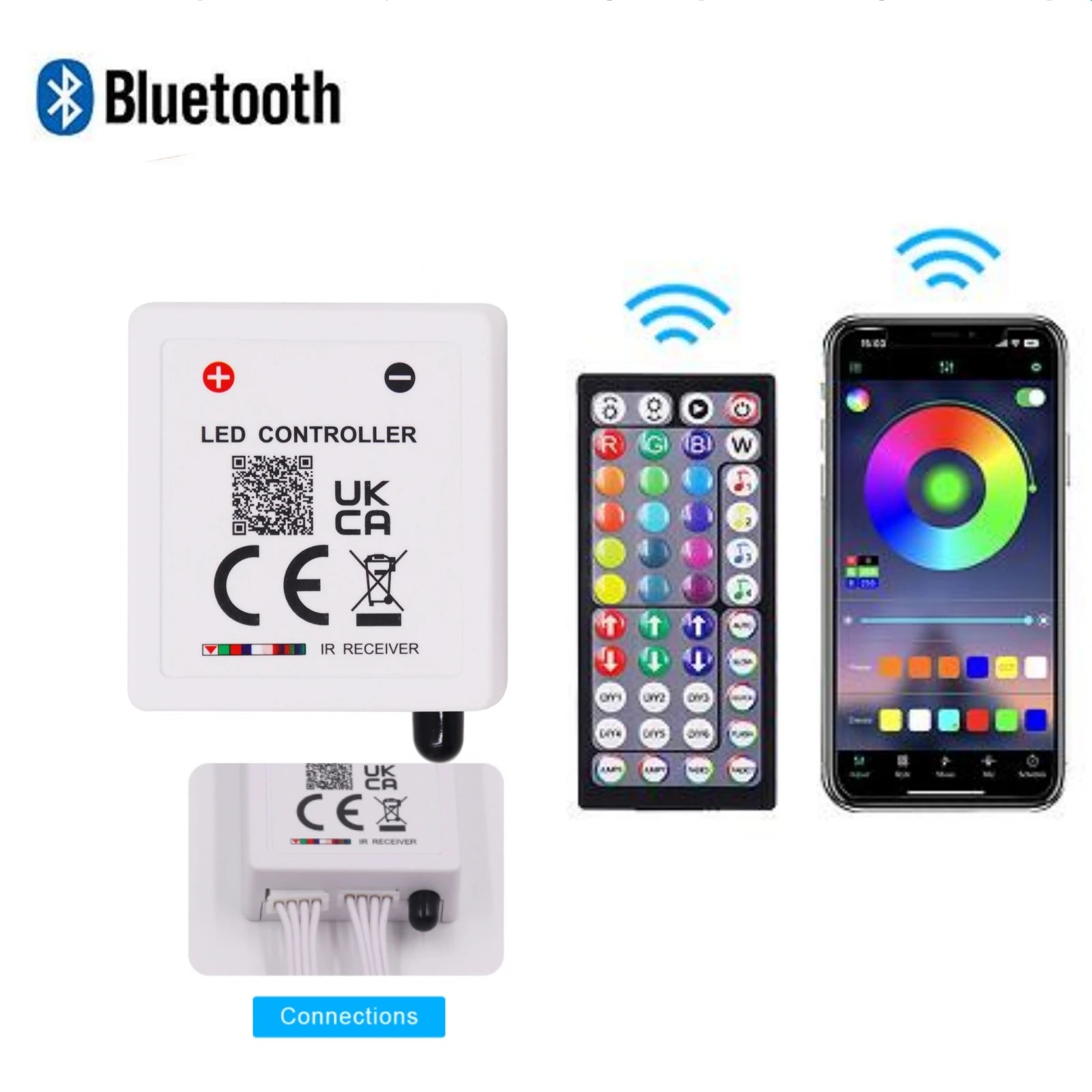 RGB LED Controler Box 1 to 2 Output 24Keys 44Keys IR Remote Bluetooth Dimmer DC5-24V For 3528 5050 Neon LED Strip Lights